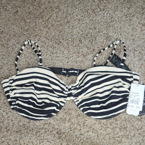 Volcom Black and White Striped Swim Top with Convertible Straps - Picture 1 of 5